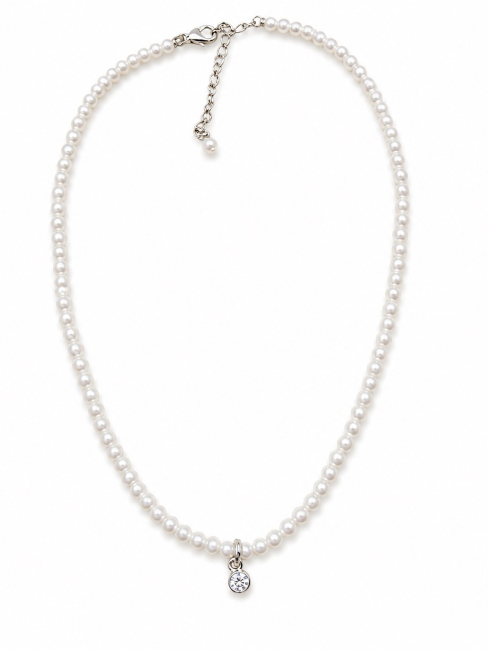 Classic White Faux Pearl Necklace with Crystal Charm